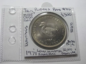 Moneda de diez rupias 1971 Mauricio África rupia gema sin circular rara 1/50.000 dodo - Imagen 1 de 15