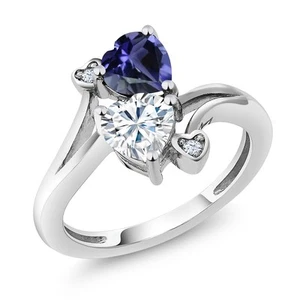925 Sterling Silver Blue Iolite White Moissanite Ring For Women (1.41 Cttw, - Picture 1 of 6