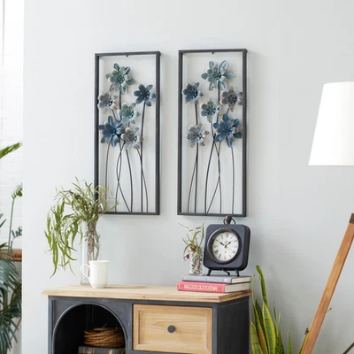 Decoración de pared floral de metal verde azulado para el hogar con marcos negros y verde azulado dorado Foto 1 de 4