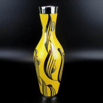 Fürstenberg Porzellan Vase Gelb 1000er Silber-Overlay Vintage Sammlerstück 25cm - Bild 1 von 4