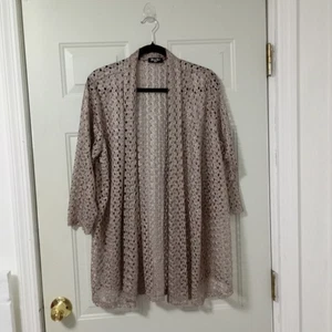 Brittany Black Woman Crochet Style Open Front Cardigan Metallic Pink Color Sz XL - Picture 1 of 8