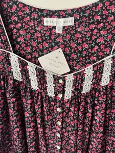 Eileen West schwarz rot rosa Blumen BAUMWOLLE STRICK lang Slv Ballett Nachthemd 3X NEU - Bild 1 von 12