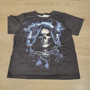 Skull And Bats Horror Shirt Youth Large Reaper Skeleton Graphic Halloween  - Picture 1 of 4