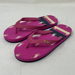 Polo Ralph Lauren Unisex Junior Flip Flop Pink/Ivory Pony Logo US Size 4 VTG NEW - Picture 1 of 14