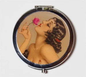 Flapper with Flower Art Deco Compact Mirror Make Up Pocket Mirror Cosmetics - Picture 1 of 2