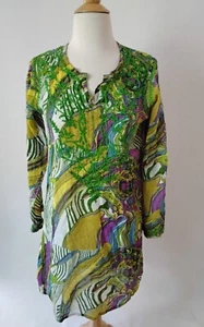 Raj besticktes Tunika Kleid Gr. S 100% Baumwolle Boho Blumen grün Stickerei Indien - Bild 1 von 8