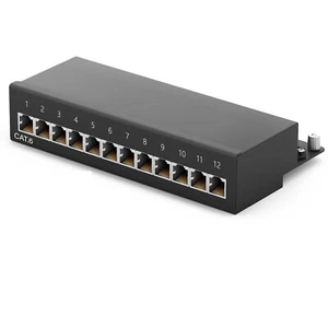 Patchpanel Cat.6 Patchfeld 12 Port RJ45 geschirmt Desktop Aufputz schwarz LSA - Bild 1 von 2