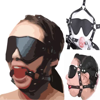 Maschera Testa Benda Per Occhi Con Silicone Bavaglio A Sfera Collutorio Trattenuto Feticcio • 15.13€