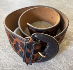 VINTAGE Ann Taylor Black & Brown Fur Animal Print Leather Wide Belt Size M - Picture 1 of 5
