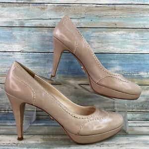 Prada Taupe Leather Platform High Heel Pumps Shoes Formal Womens Size 8.5/9M 