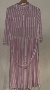 Hod Ladies Pink White Stripped Dress Button Up Long Sleeve Size 8 Robe - Picture 1 of 2