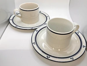 Paar Vintage Dansk Bistrotassen und Untertassen blau-weiß Country - Bild 1 von 12