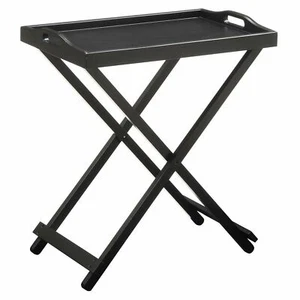 Black Wooden TV Tray Folding Snack Table Lip Serving Accent Bamboo Portable Top - Picture 1 of 2