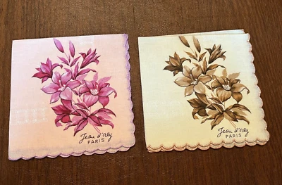 Lot of 2 Ladies Cotton Hankies Signed By Jean (Jeou) d’Orly Paris. Pink, brown. - Image 1 of 4