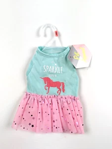 "Vestido de ropa para mascotas perro ""Brilla como un unicornio"" Agua y rosa brillante XSMALL - Imagen 1 de 6