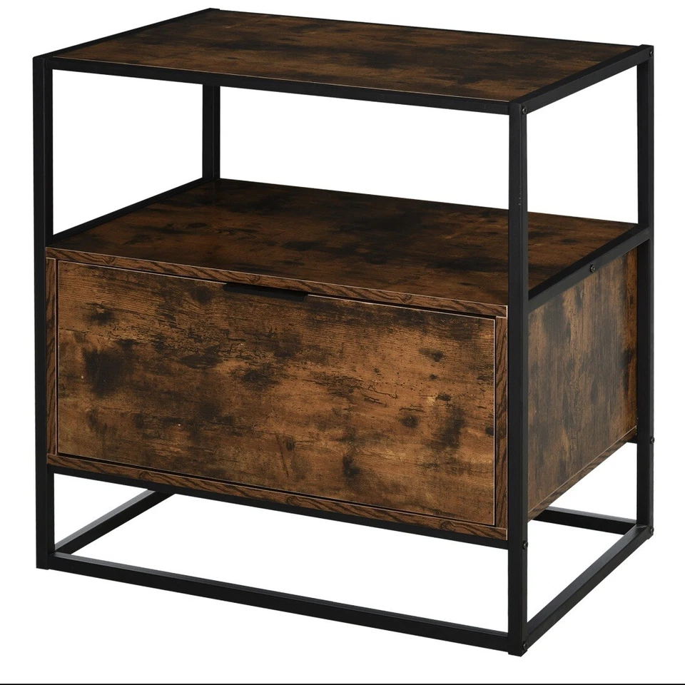 HomeStyle Retro Coffee Side Table Nightstand With Drawer - Image 1 of 4