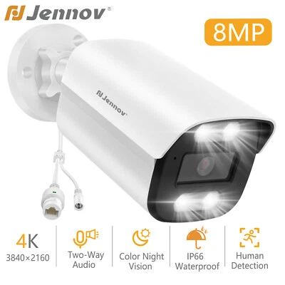 JENNOV PoE Camera 8MP IP Security Camera Two Way Audio Color Night Vision Remote