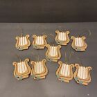 Vintage Lot Of 9 Christmas Ornaments Magnets Musical Instrument Harp Fabric Gold
