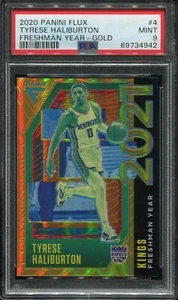 2020 Panini Flux Tyrese Haliburton /10 Gold Prizm Freshman Year Rookie RC PSA 9 - Picture 1 of 2
