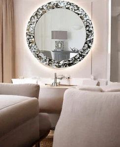 24" Black Mother of pearl Mirror Elegant Handcrafted Gemstone Bathroom Mirror De - Picture 1 of 7