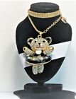 BETSEY JOHNSON  PENDANT A BABY BEAR WITH A LIFERING ENAMEL & CRYSTALS GOLD CHAIN