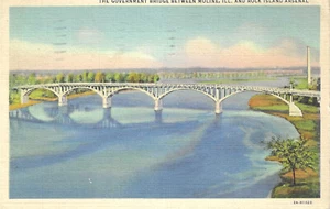 1939 Moline Illinois ~ Bridge Between Moline & Rock Island Arsenal Linen Posted - Imagen 1 de 2