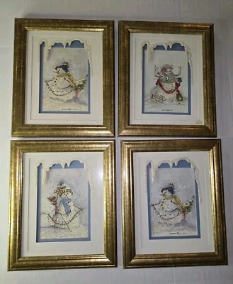 Peggy Abrams Snowman Gold Framed Art Print 4 Framed Prints Wall Christmas Decor - Image 1 of 4