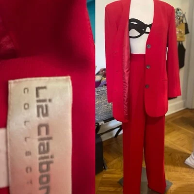 复古 90 年代 Y2K 红色高腰全新带标签裤子西装夹克 Liz Claiborne 26 腰 — 第 1/4 张图片