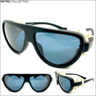 Herren Retro Steampunk Cyber Sonne Brille Schwarz Rahmen Creme Leder Blinder - Bild 1 von 4