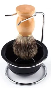 3Pcs Shaving Kit Shave Brush Stand Bowl Mug Gift Set Beard - Picture 1 of 1
