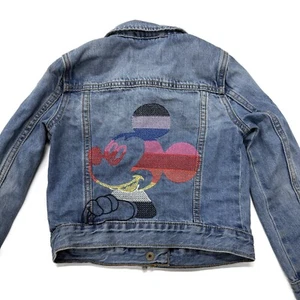 Gap x Disney Denim Jean Jacket Mickey Mouse Youth Small 6-7 Blue Button Up Girls - Picture 1 of 10