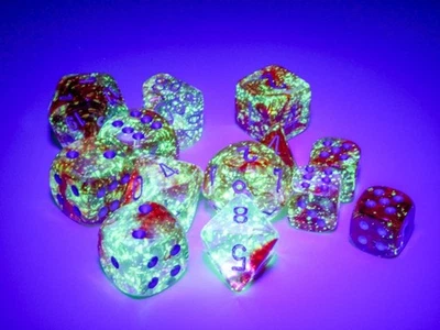 Chessex Nebula Dice Block 16mm d6 Red with Silver Luminary 12 dice NEW GLOW IN - Image 1 of 3