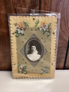 Marco de celuloide victoriano vintage pintado a mano floral foto retrato caballete trasero - Imagen 1 de 8