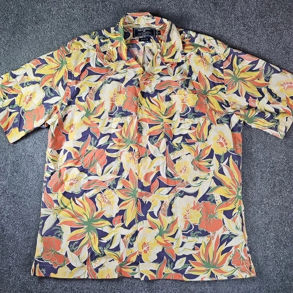 Vtg Polo Sport Ralph Lauren Hawaiian Shirt Medium 100% Cotton Tropical Camp Loop - Image 1 of 4