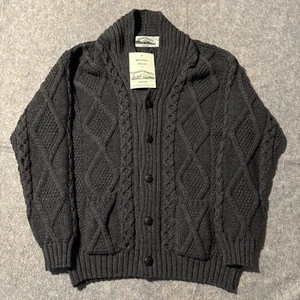 Aran Crafts Women’s Cable Knit Cardigan Ireland 100% Merino Wool Gray XL NWT - Picture 1 of 7