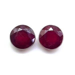 2 Pcs Natural Ruby 5 Cts Round 7mm Rich Red Loose Gemstones for Earrings Jewelry - Picture 1 of 8