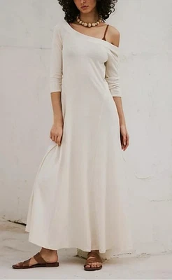FREE PEOPLE Beach Cream Wet Plaster Off Shoulder Carrie Midi Maxi Dress S NWT - Image 1 of 4