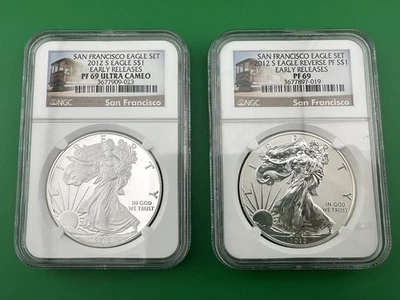 2012 S 2-Coin San Francisco Set $1 American Silver Eagle PF69 PF69 Ultra Cameo - Image 1 of 4