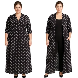 Vintage Kathryn Deene Black & White Graphic Print Duster Dress – Size 2X - Picture 1 of 9