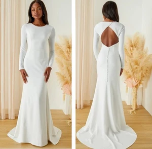 Maxi Vestido Lulus Eloquent Endearment Blanco Manga Larga Sin Espalda Talla XL Boda - Imagen 1 de 10