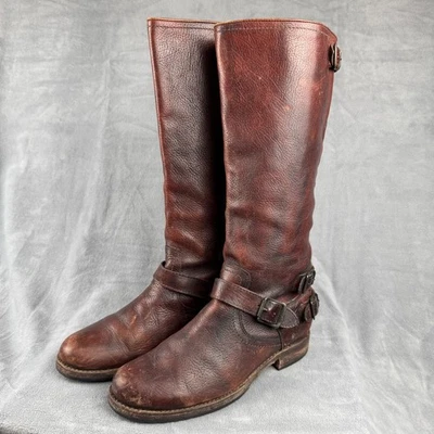Frye 9.5B Leather Harness Tall Riding Motorcycle Boots Brown Distressed - Image 1 of 4