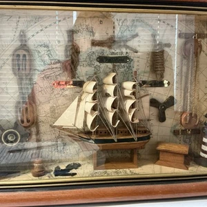 VTG Shadow Box Nautical Diorama Wall Hanging w/Ship & Maritime Decor 40j - Picture 1 of 4