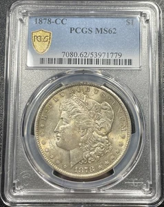 Dólar de plata Morgan 1878 CC $1 GRADUACIÓN PROFESIONAL MS62 Carson City recién graduado - Imagen 1 de 4