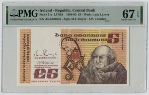 Billete de 5 libras PMG 67 Ireland Repulic Central Bank 1990 P-71e - Imagen 1 de 2
