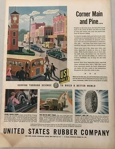 1944 US RUBBER CO pubblicità stampa vintage SERVIRE ATTRAVERSO LA SCIENZA PER COSTRUIRE UN MONDO MIGLIORE - Foto 1 di 1