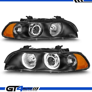 97-00 BMW E39 5-Series Dual LED Halo Projector Replacement Black Headlights Pair - Picture 1 of 9