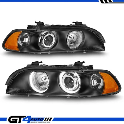 97-00 BMW E39 5-Series Dual LED Halo Projector Replacement Black Headlights Pair - Image 1 of 4