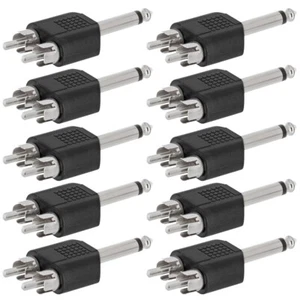 10 Pcs 6.35mm 1/4" Mono Male to 2 RCA Male Audio Adapter Connector Converter - Picture 1 of 2