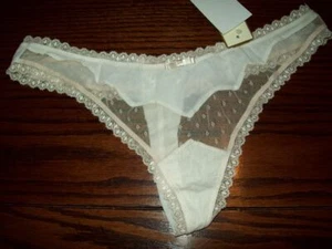 NWT FELINA LOW RISE POLY SPANDEX THONG PANTIES MARIELLE LACE VNL 530789 IVORY M - Picture 1 of 2
