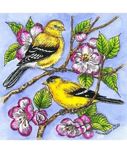 Bird Goldfinch Flowers Scene Wood Mounted Rubber Stamp NORTHWOODS PP11080 New - Picture 1 of 3